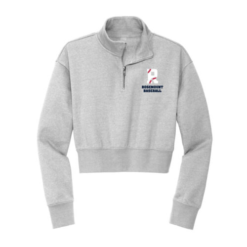 Rosemount Baseball - Light Heather Gray Embroidered District® Women’s Crop Fleece 1/2-Zip (DT6111)