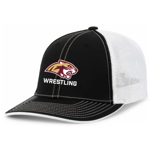 Lakeville South Wrestling - Black/White Embroidered FlexFit Baseball Cap (404M)