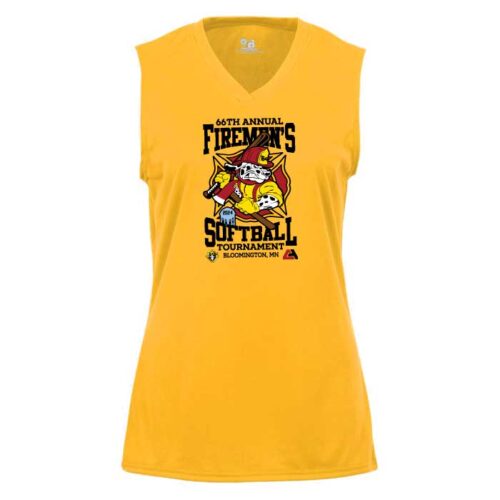 Firemans Softball 2024 - Gold Printed Ladies Sleeveless Tee (413000)