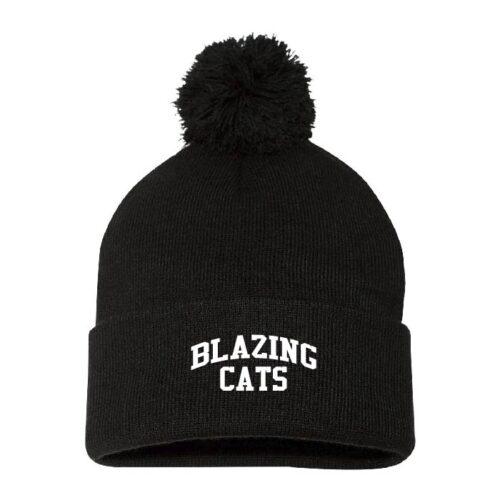 Blazing Cats - Black Embroidered Pom Stocking Cap (SP15)