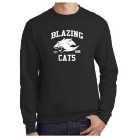Blazing Cats - Black Printed Fleece Crewneck Sweatshirt (PC90)