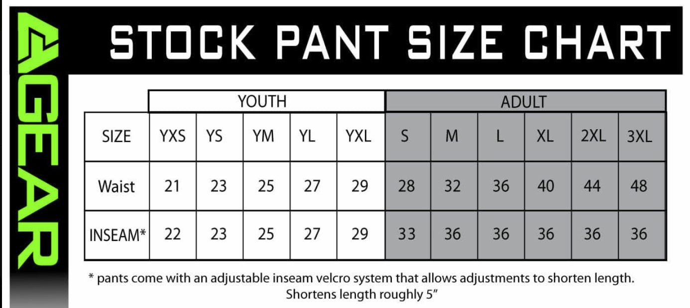 Baseball Uniform Size Chart