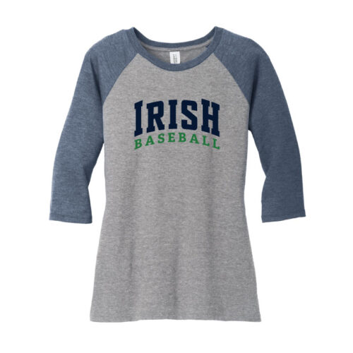 Rosemount Baseball - Navy Frost/Gray Women's Perfect Tri 3/4-Sleeve Raglan - Irish Block (DM136L)