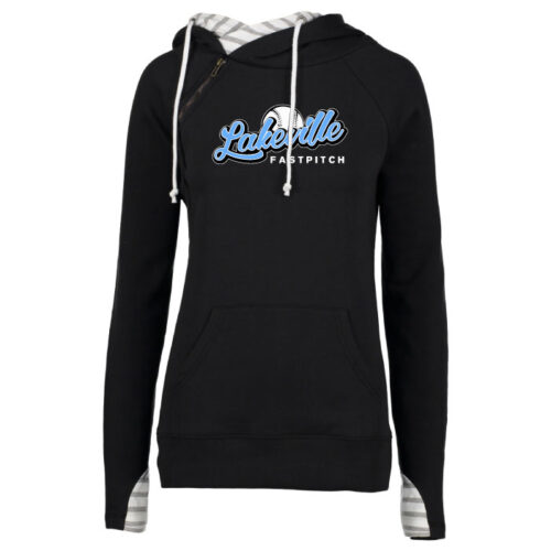Lakeville Fastpitch - Black Ladies Printed Double Hood Pullover (EZ383)