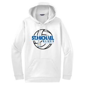 St. Michael Volleyball - White Printed Performance Hoodie (F244)