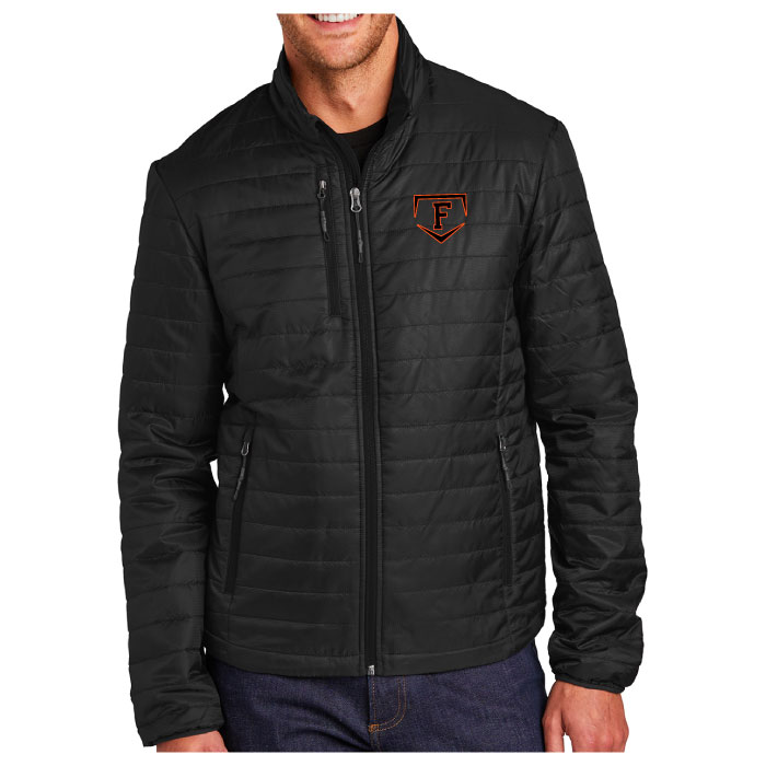 Farmington Baseball - Black Embroidered Packable Puffy Jacket (J850 ...