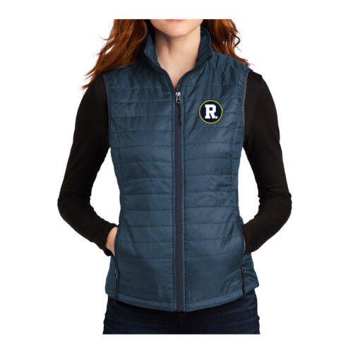 Rosemount High School Hockey - Navy Ladies Embroidered Packable Puffy Vest (L851)