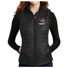Farmington Hockey - Black Ladies Packable Puffy Vest (L851)