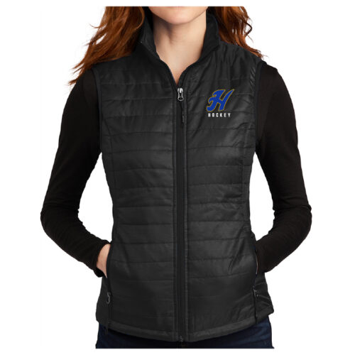 Hastings Hockey - Black Embroidered Ladies Packable Puffy Vest (L851)