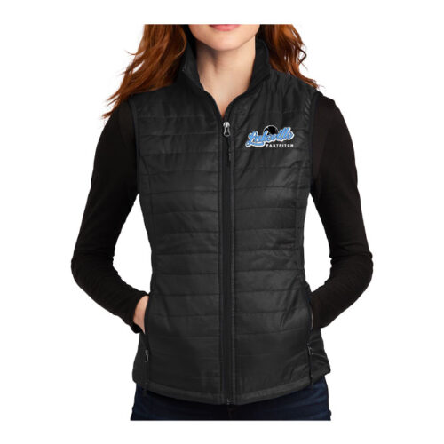 Lakeville Fastpitch - Black Ladies Packable Puffy Vest (L851)