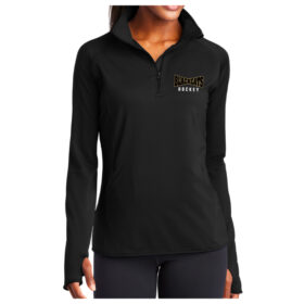 Blackcats Hockey - Black Ladies Embroidered Stretch 1/4 Zip Pullover (LST850)
