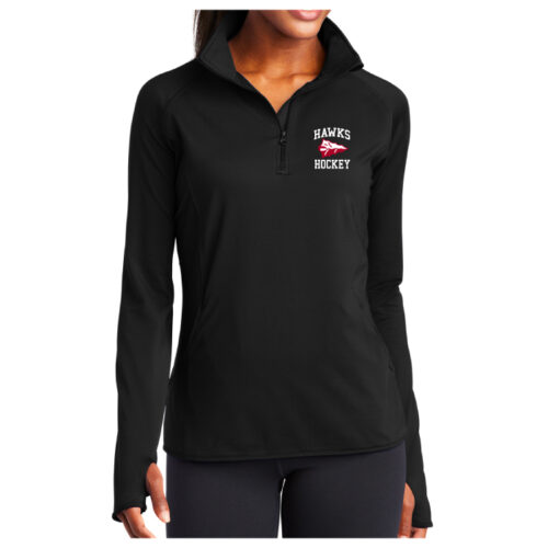 Blackhawk Hockey Association - Black Ladies Embroidered Stretch 1/4 Zip Pullover (LST850)