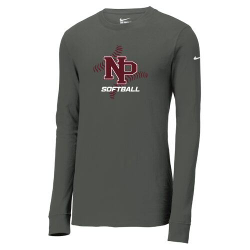 New Prague Softball - Anthracite Printed Nike Dri-FIT Cotton/Poly Long Sleeve Tee (NKBQ5230)