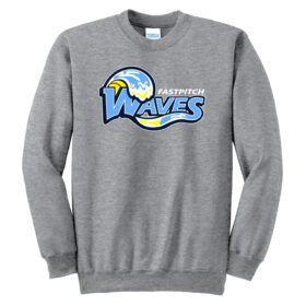 Waves Fastpitch - Athletic Heather Printed Fleece Crewneck Sweatshirt (PC90)