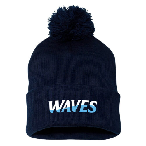 Waves Fastpitch- Navy Embroidered Pom Stocking Cap (SP15)