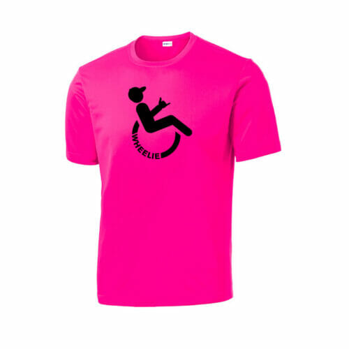 Wheelie - Sublimated Neon Pink Performance Tee (ST350) - Image 2
