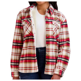 Lakeville South Football - Red Embroidered Ladies' Plush Plaid Shirt Jacket