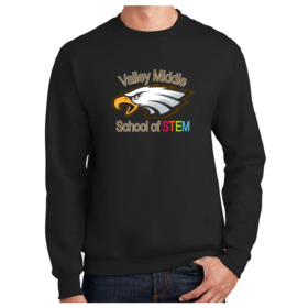Valley Middle School of STEM - Black Printed Fleece Crewneck Sweatshirt (PC90)