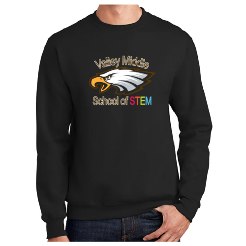 Valley Middle School of STEM - Black Printed Fleece Crewneck Sweatshirt (PC90)