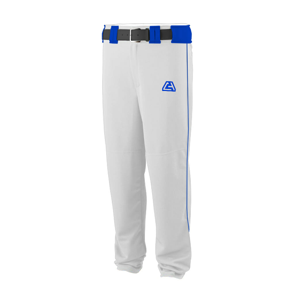 Rogers Travel Baseball Pants (White with Royal Piping)