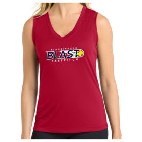 bloomington blast fastpitch red ladies sleeveless v neck tee (lst352)