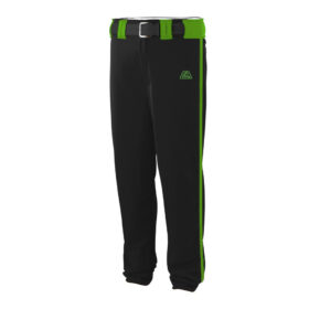 CA Stock Baseball Pants - Black with Lime Green Piping and Belt Loops