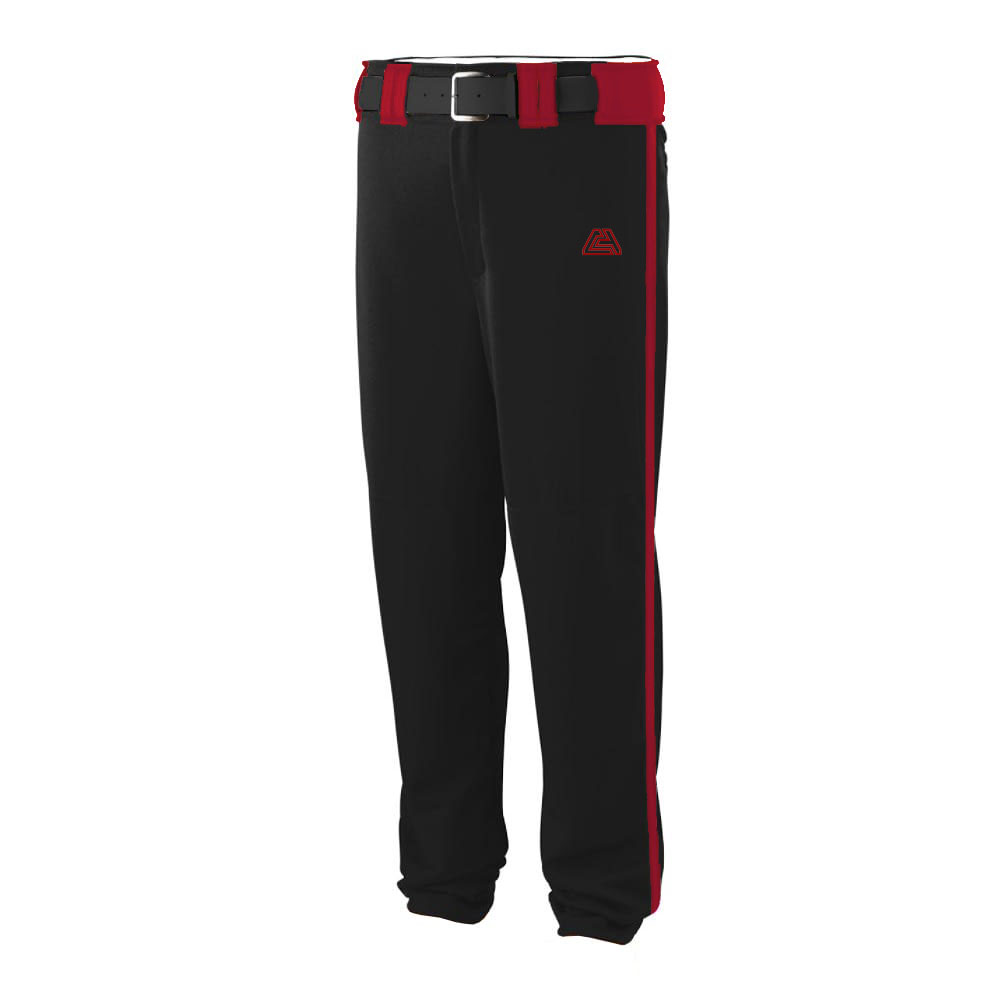 CA Stock Baseball Pants - Black with Red Piping and Belt Loops