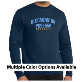 bloomington legion baseball printed fleece crewneck sweatshirt (pc78)