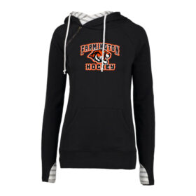 Farmington Hockey - Black Ladies Printed Double Hood Pullover (EZ383)