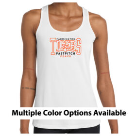 farmington fastpitch coaches ladies black printed racerback tank (lst356)