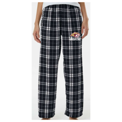lakeville south wrestling black/white embroidered flannel pants (by6624)