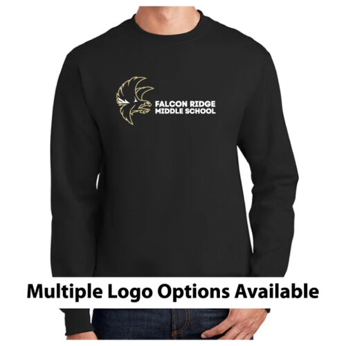 falcon ridge middle school black printed fleece crewneck sweatshirt (pc90)