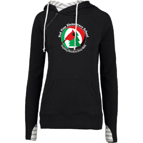Red Pine Elementary - Black Ladies Printed Double Hood Pullover (EZ383)