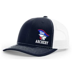 seas archery navy/white embroidered snapback baseball cap (112)